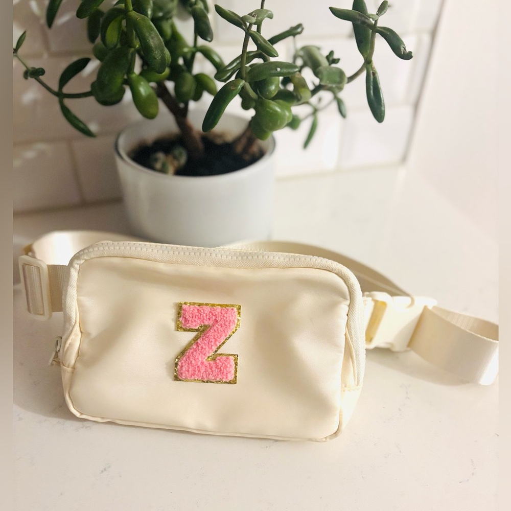 Letter Z plush patch adjustable fanny pack/ shoulder or waist satchel